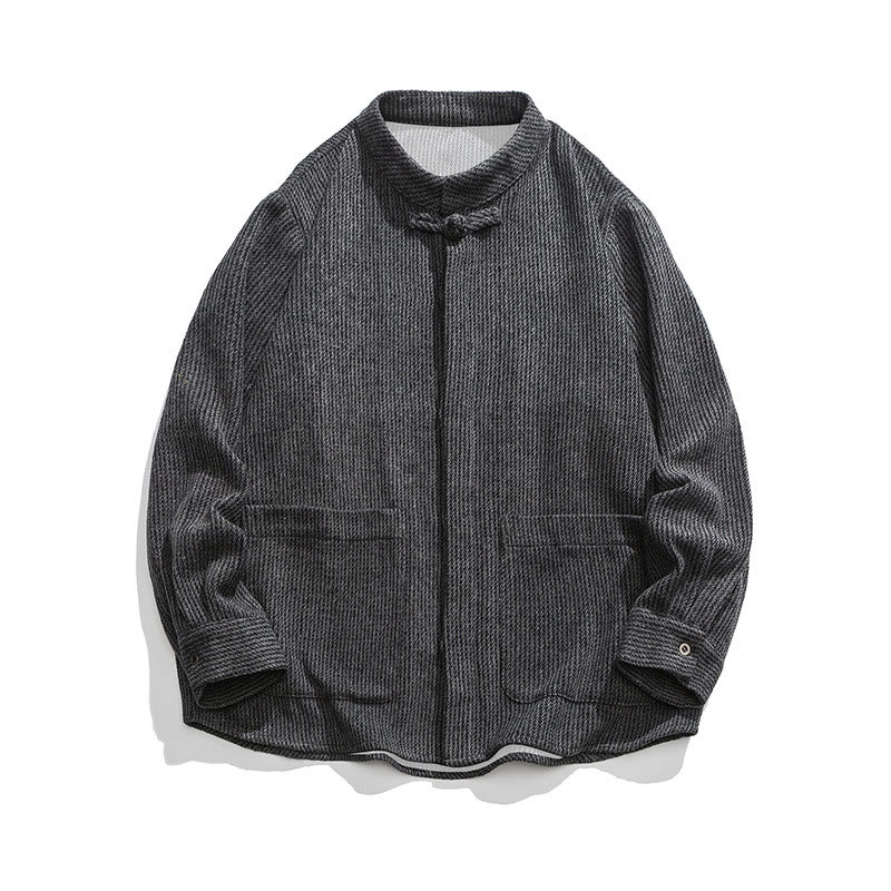 Buddha Stones Solid Color Frog-Button Long Sleeve Men's Cotton Corduroy Jacket With Pockets - image 21