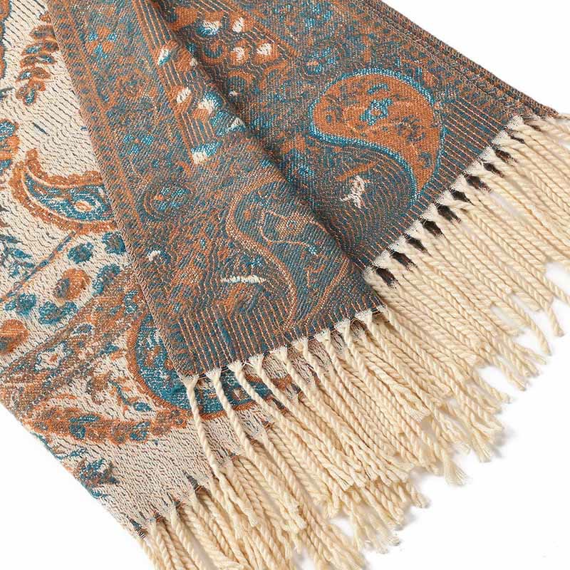 Buddha Stones Ethnic Embroidered Paisley Flowers Pattern Tassel Soft Scarf Shawl - image 15