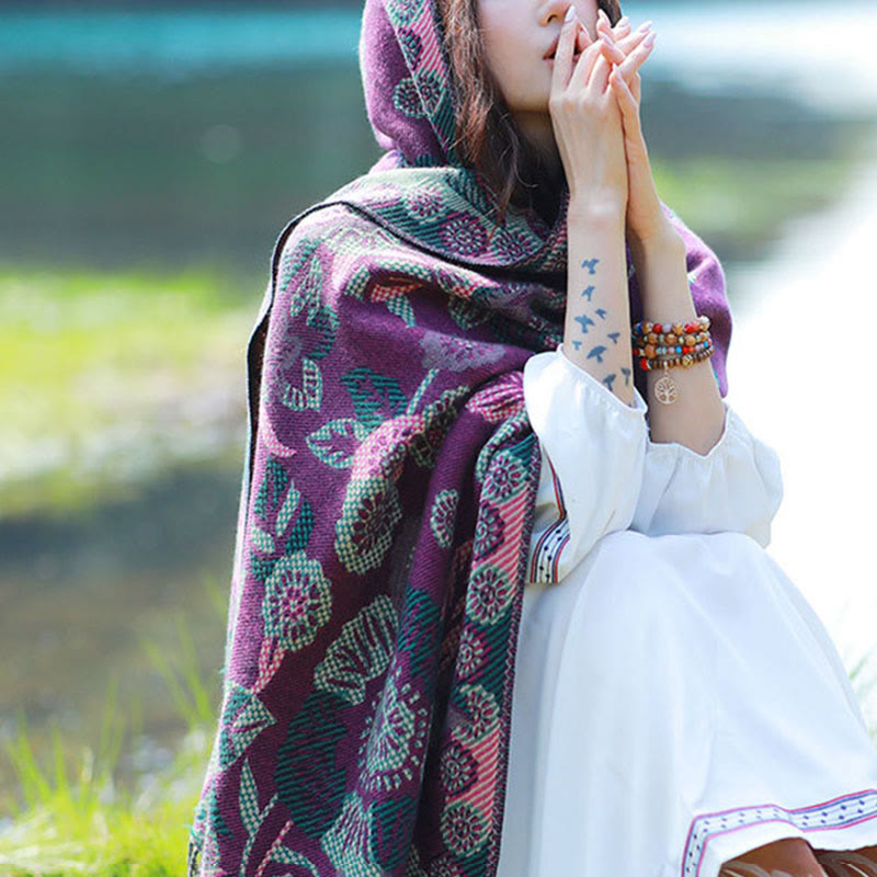 Buddha Stones Jacquard Ethnic Paisley Plants Pattern Tassel Soft Thermal Scarf Shawl - image 29