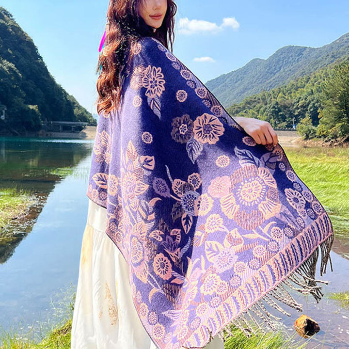 Buddha Stones Jacquard Ethnic Paisley Plants Pattern Tassel Soft Thermal Scarf Shawl - image 24