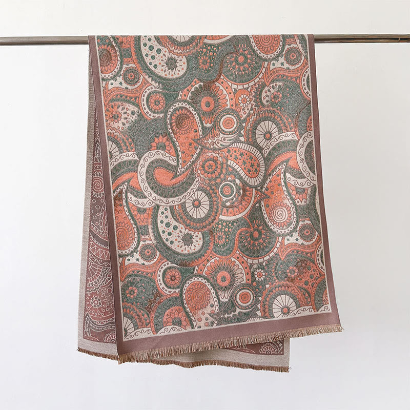 Buddha Stones Winter Ethnic Style Paisley Geometry Pattern Tassels Soft Scarf Shawl - RosyBrown - 186*66cm - image 14