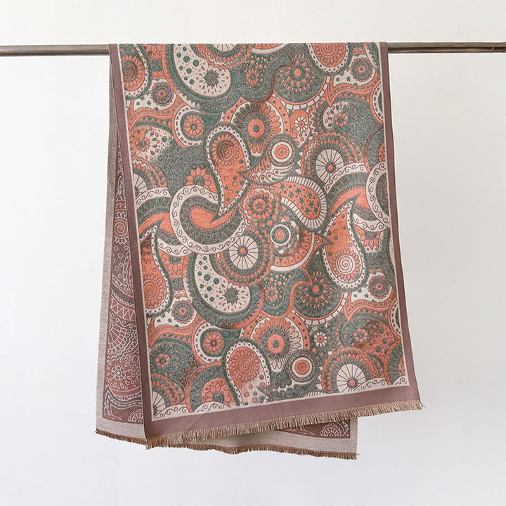 Buddha Stones Winter Ethnic Style Paisley Geometry Pattern Tassels Soft Scarf Shawl - RosyBrown - 186*66cm - image 14