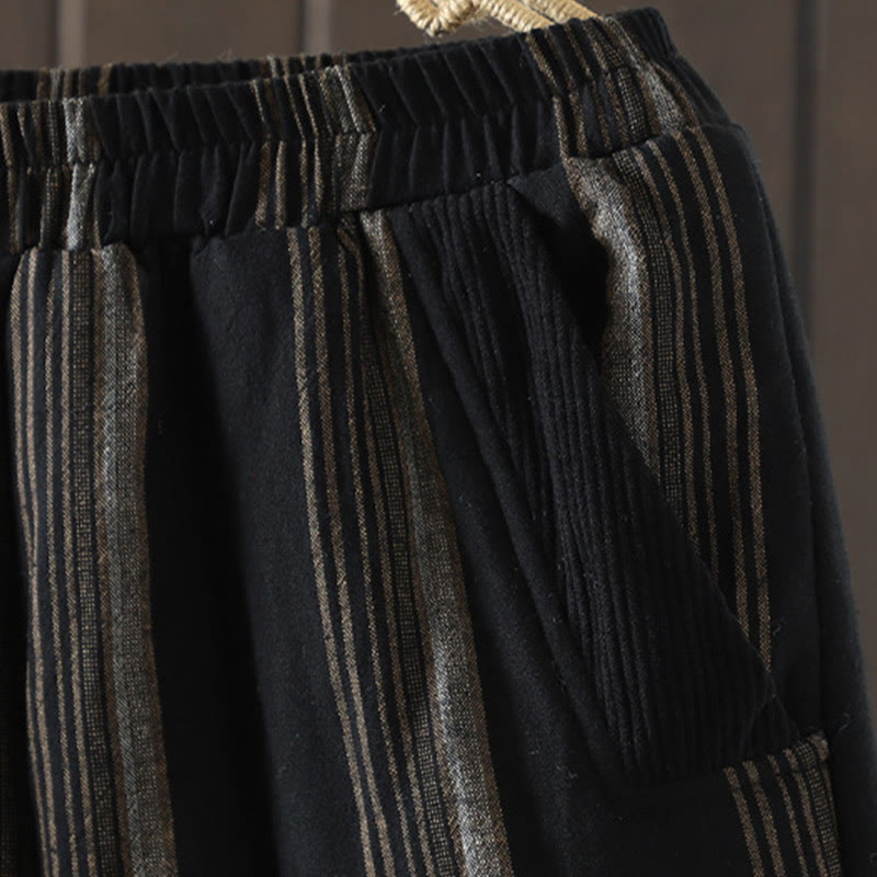 Buddha Stones Commute Thermal Striped Cotton Women's Harem Pants With Pockets - image 11