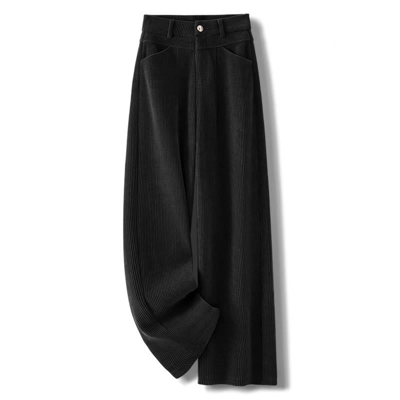 Buddha Stones Winter Straight Leg Design Cotton Corduroy Women's Wide Leg Pants With Pockets - Black - US16，UK/AU20，EU48 (4XL) - image 12