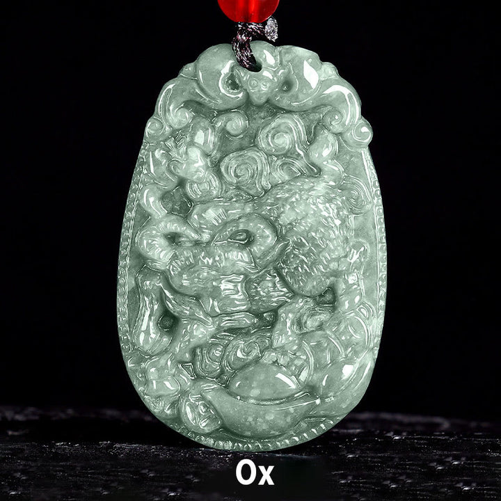 Buddha Stones Chinese Zodiac Jade Year of the Horse Luck Rope Necklace Pendant - Ox - image 12
