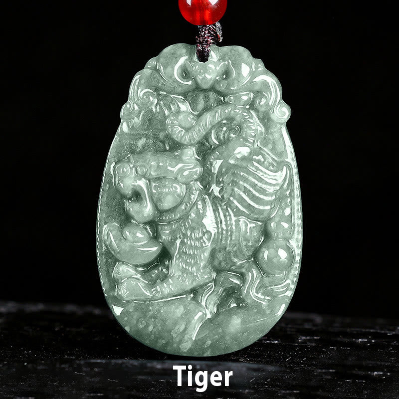 Buddha Stones Chinese Zodiac Jade Year of the Horse Luck Rope Necklace Pendant - Tiger - image 13