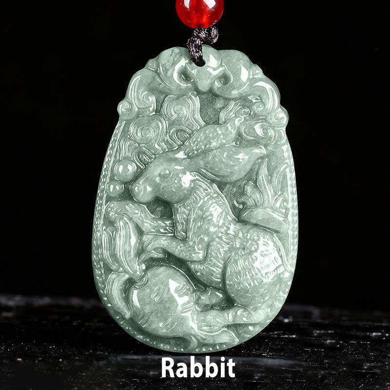 Buddha Stones Chinese Zodiac Jade Year of the Horse Luck Rope Necklace Pendant - Rabbit - image 14