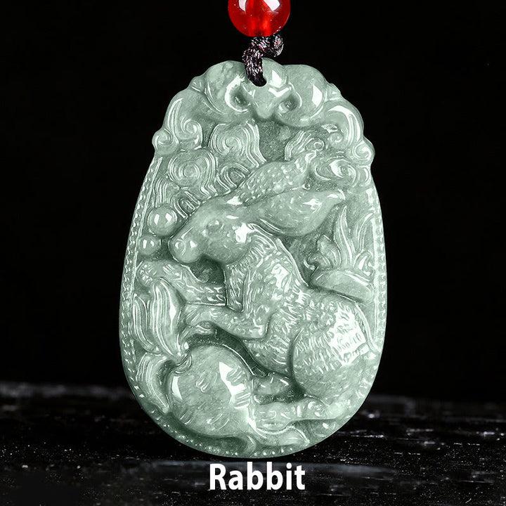 Buddha Stones Chinese Zodiac Jade Year of the Horse Luck Rope Necklace Pendant - Rabbit - image 14
