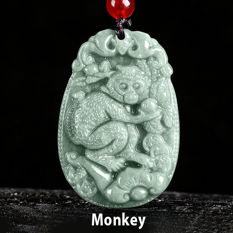 Buddha Stones Chinese Zodiac Jade Year of the Horse Luck Rope Necklace Pendant - Monkey - image 19