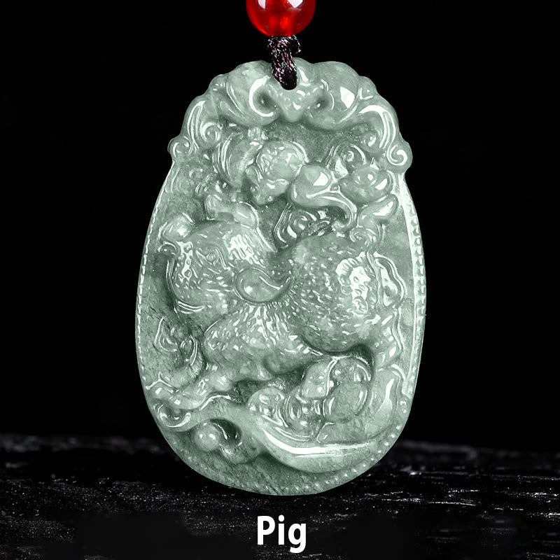 Buddha Stones Chinese Zodiac Jade Year of the Horse Luck Rope Necklace Pendant - Pig - image 22