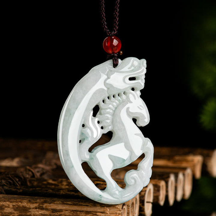 Buddha Stones Year of the Horse Dragon Jade Prosperity Rope Necklace Pendant - image 2