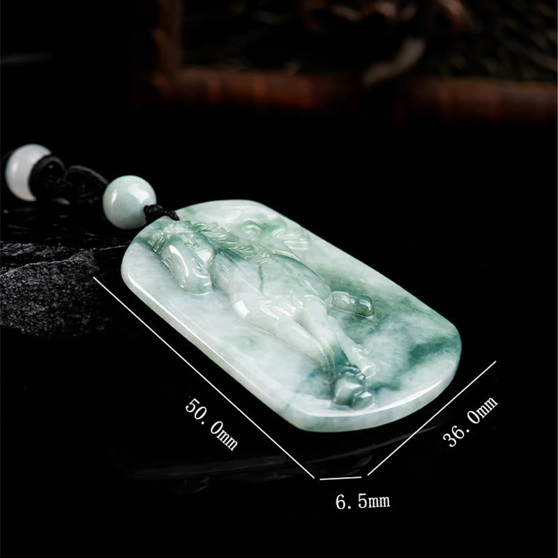 Buddha Stones Year of the Horse Jade Abundance Rope Necklace Pendant - image 4