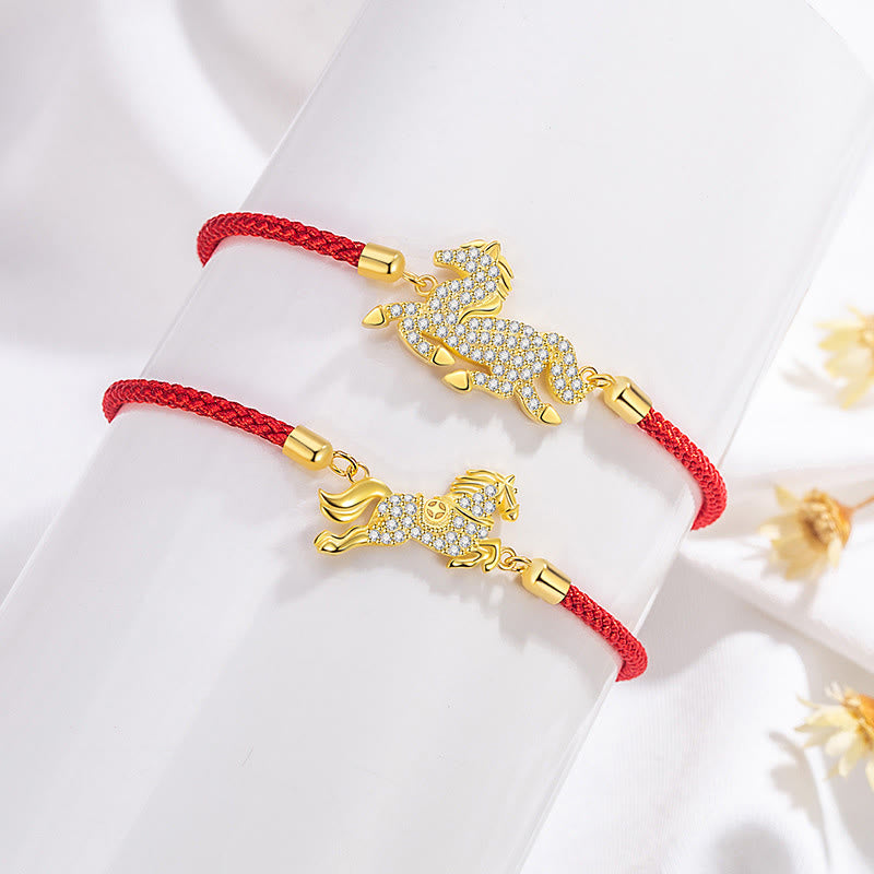 Buddha Stones 925 Sterling Silver Plated 18k Gold Red String Year Of The Horse Strength Bracelet - image 2