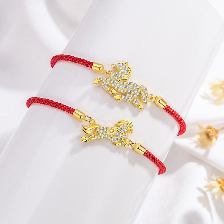 Buddha Stones 925 Sterling Silver Plated 18k Gold Red String Year Of The Horse Strength Bracelet - image 2