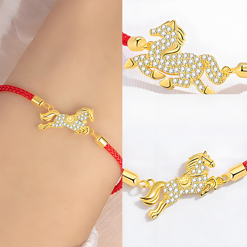 Buddha Stones 925 Sterling Silver Plated 18k Gold Red String Year Of The Horse Strength Bracelet - image 4
