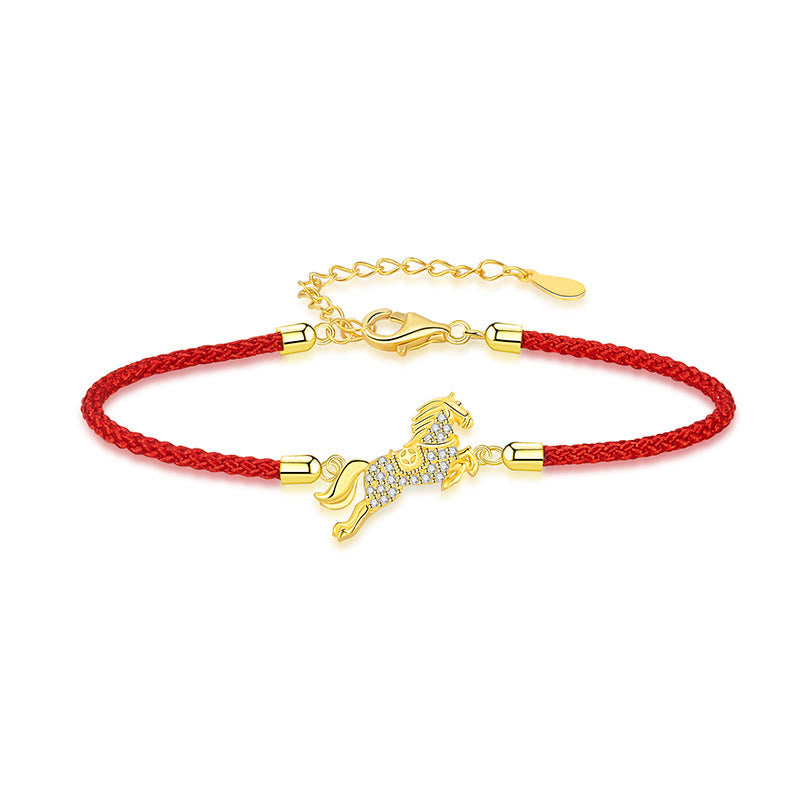 Buddha Stones 925 Sterling Silver Golden Chinese Zodiac Year Of The Horse Red String Luck Bracelet - image 1