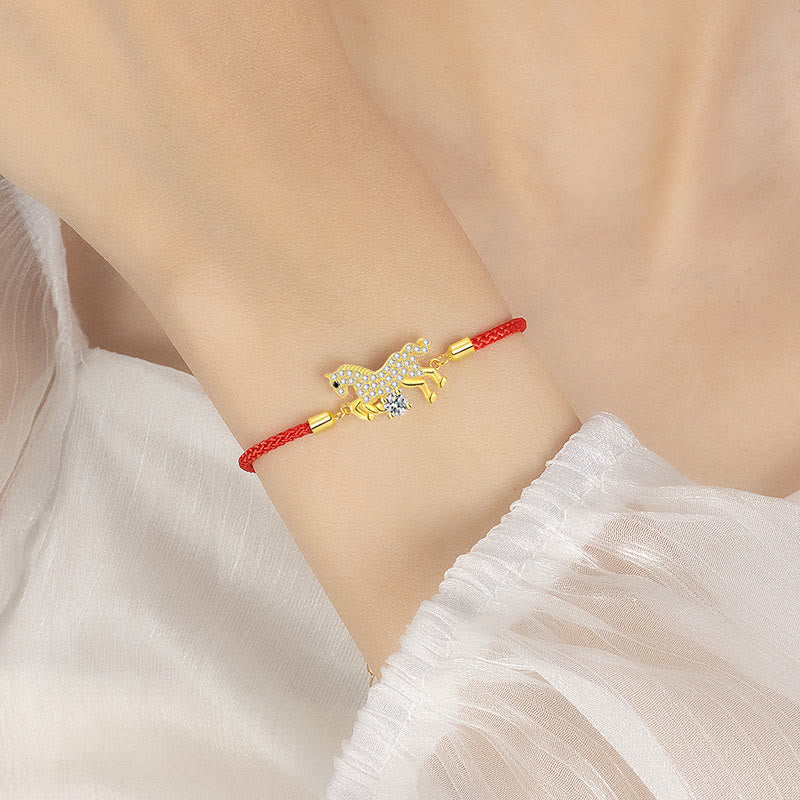 Buddha Stones 925 Sterling Silver Golden Year Of The Horse Red String Luck Adjustable Bracelet - image 9