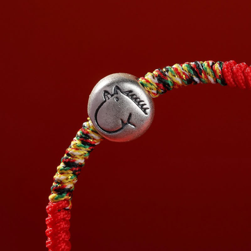Buddha Stones 999 Sterling Silver Chinese Zodiac Year Of The Horse Red String Strength Braided Bracelet - image 7