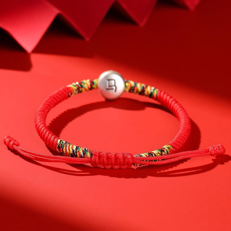 Buddha Stones 999 Sterling Silver Chinese Zodiac Year Of The Horse Red String Strength Braided Bracelet - image 6