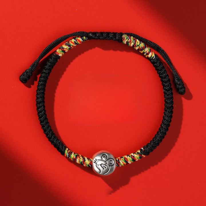 Buddha Stones 999 Sterling Silver Chinese Zodiac Year Of The Horse Red String Strength Braided Bracelet - Rat Black String - image 31