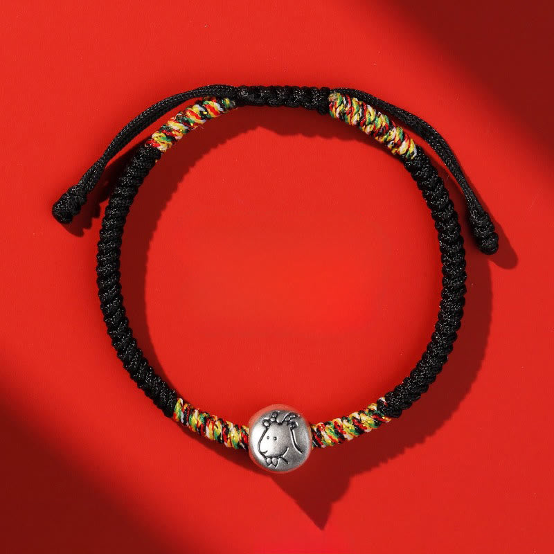 Buddha Stones 999 Sterling Silver Chinese Zodiac Year Of The Horse Red String Strength Braided Bracelet - Goat Black String - image 38