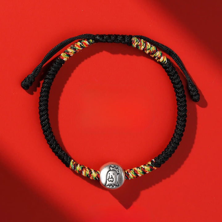 Buddha Stones 999 Sterling Silver Chinese Zodiac Year Of The Horse Red String Strength Braided Bracelet - Rooster Black String - image 40