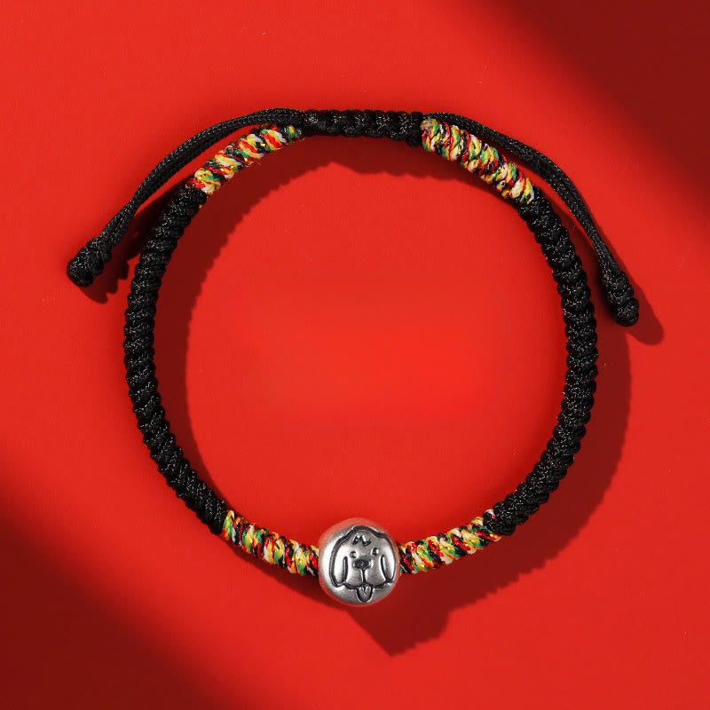 Buddha Stones 999 Sterling Silver Chinese Zodiac Year Of The Horse Red String Strength Braided Bracelet - Dog Black String - image 41
