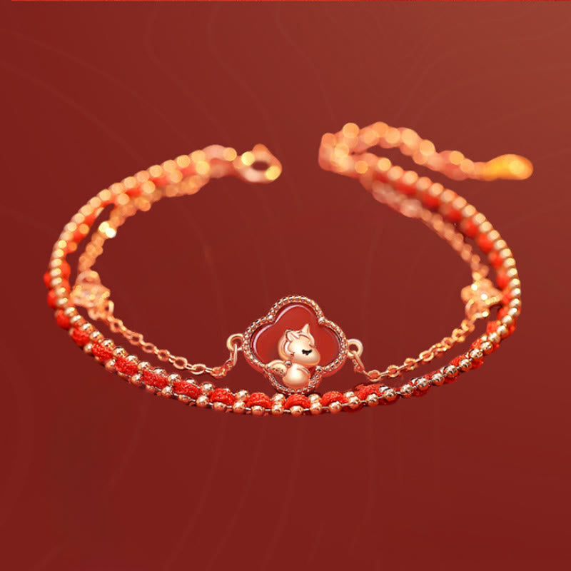 Buddha Stones 925 Sterling Silver Year Of The Horse Red Agate Hetian Jade Confidence Bracelet - image 1