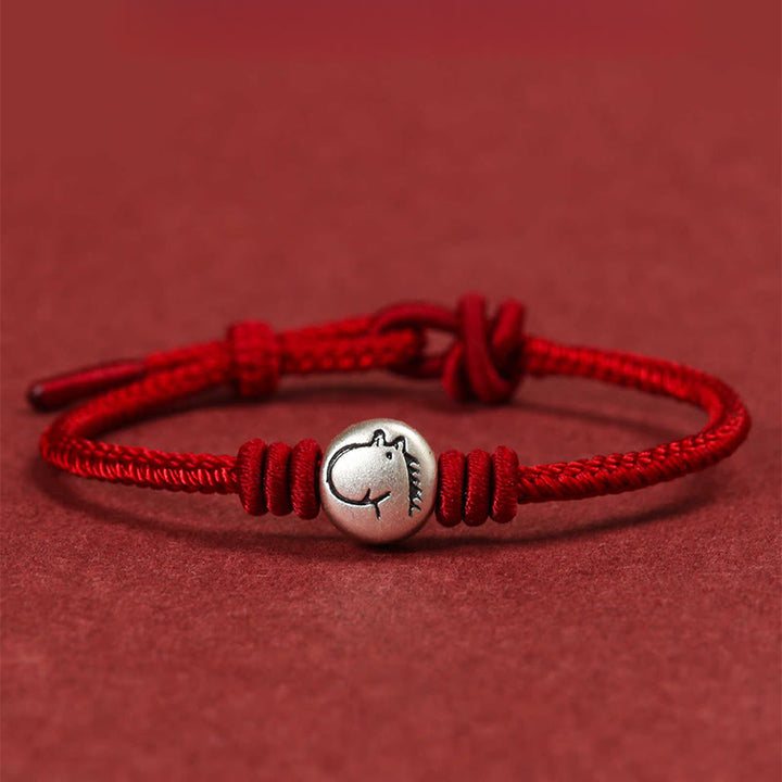 Buddha Stones Year of the Horse 999 Sterling Silver Red String Braided Connection Bracelet - Horse(Wrist Circumference 14-18cm) - image 0