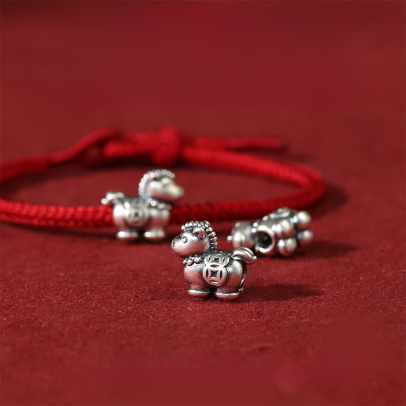 Buddha Stones Year of the Horse 999 Sterling Silver Red String Copper Coins Braided Luck Bracelet - image 3