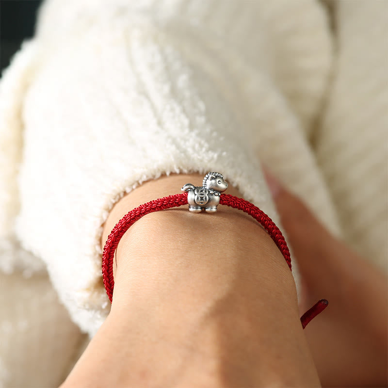 Buddha Stones Year of the Horse 999 Sterling Silver Red String Copper Coins Braided Luck Bracelet - image 4
