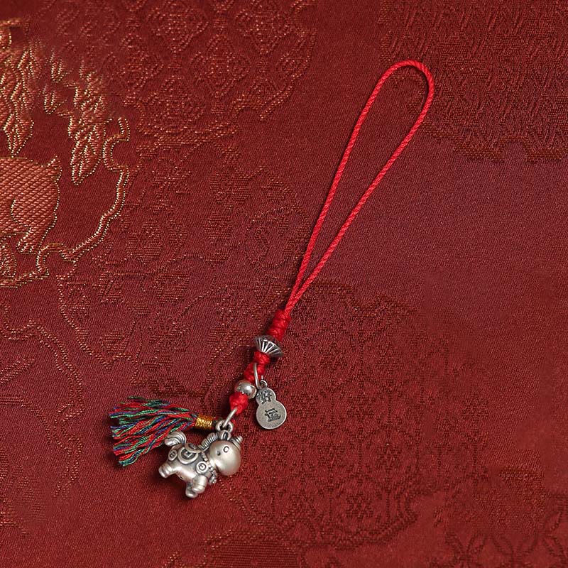 Buddha Stones Year of the Horse 999 Sterling Silver Good Luck Copper Coins Phone Hanging Decoration - image 1