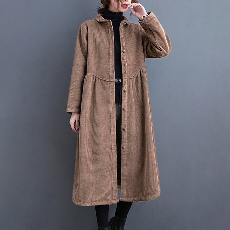 Buddha Stones Plain Buttons Long Sleeve Women's Cotton Corduroy Fleece-Lined Coat With Pockets - SaddleBrown - US8-10，UK/AU12-14，EU40-42 (2XL) - image 23