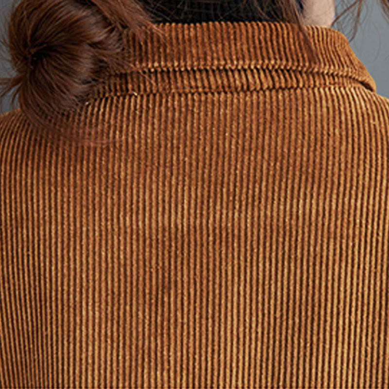 Buddha Stones Plain Buttons Long Sleeve Women's Cotton Corduroy Fleece-Lined Coat With Pockets - image 22