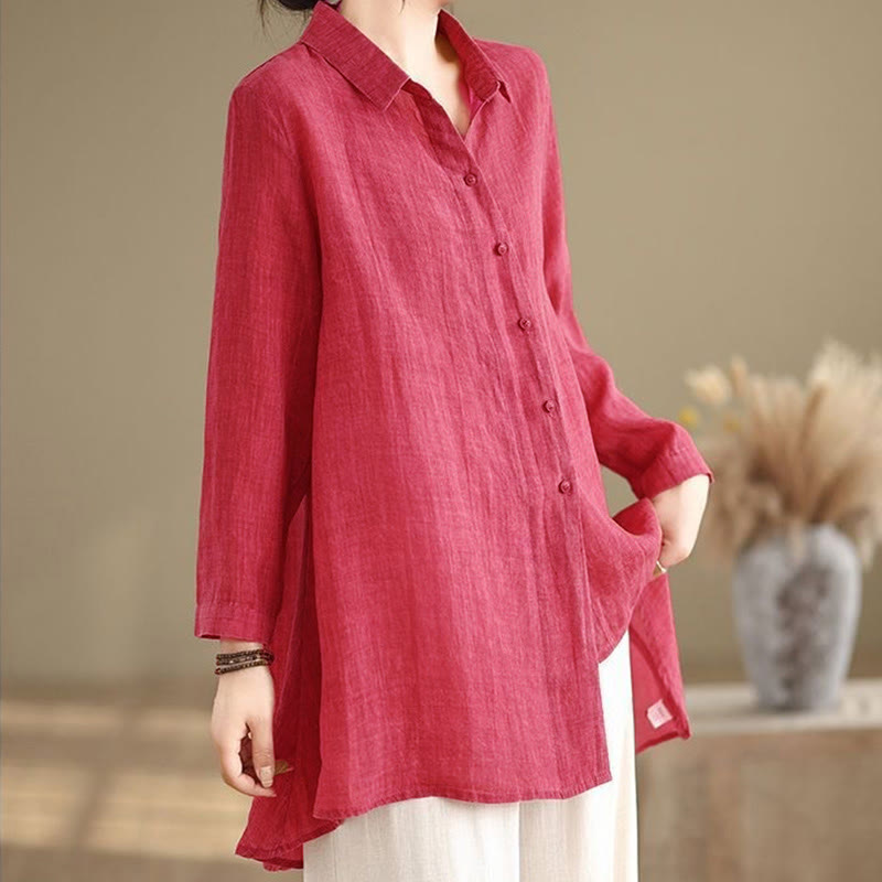 Buddha Stones Irregular Design Buttons Long Sleeve Women's Cotton Shirt - image 9