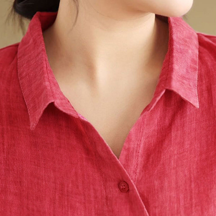 Buddha Stones Irregular Design Buttons Long Sleeve Women's Cotton Shirt - image 16