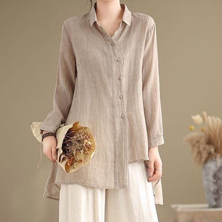 Buddha Stones Irregular Design Buttons Long Sleeve Women's Cotton Shirt - image 24