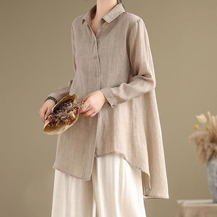 Buddha Stones Irregular Design Buttons Long Sleeve Women's Cotton Shirt - Wheat - US12，UK/AU16，EU44 (3XL) - image 21