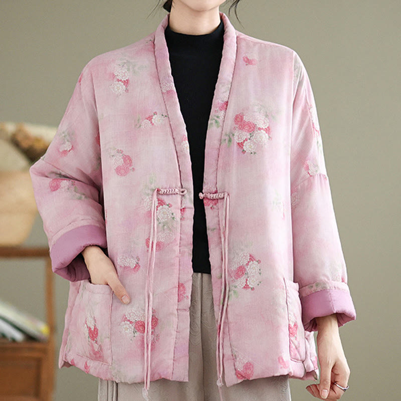 Buddha Stones Printed Flowers Women's Long Sleeve Jacket With Pockets - image 4