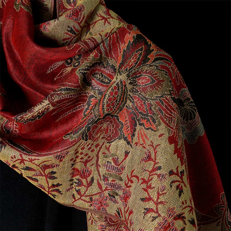 Buddha Stones Spring Red Flowers Leaves Vines Pattern Tassel Soft Scarf Shawl - image 9