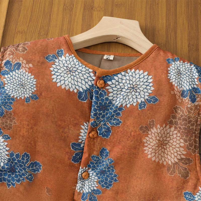 Buddha Stones Floral Prints Buttons Women's Sleeveless Cotton Vest Waistcoat With Pockets - image 2