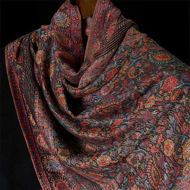 Buddha Stones Spring Brown Cashew Flower Leaves Pattern Tassel Soft Scarf Shawl - image 3
