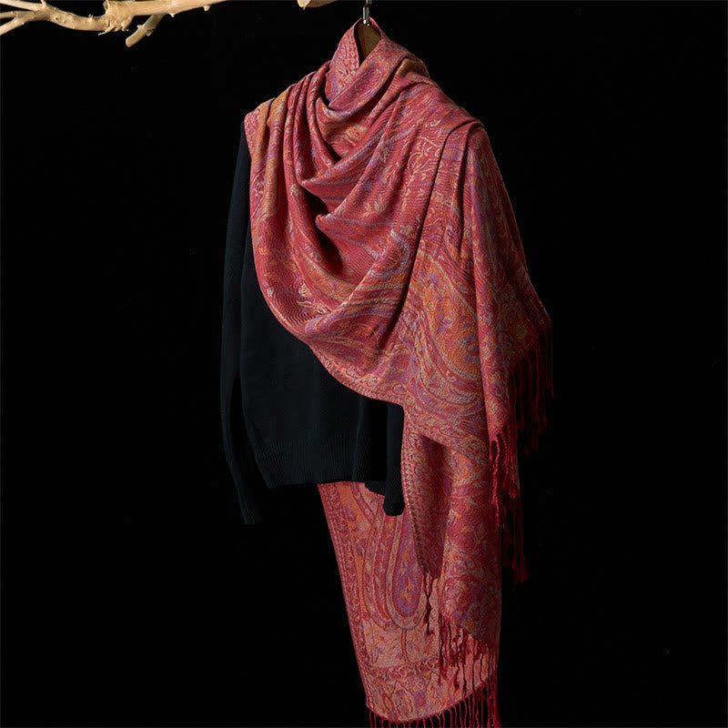 Buddha Stones Spring Cashew Flower Leaves Vines Geometric Pattern Tassel Soft Scarf Shawl - image 7