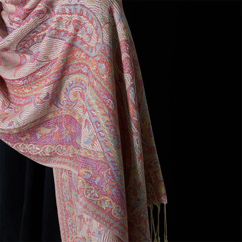 Buddha Stones Spring Cashew Flower Leaves Vines Geometric Pattern Tassel Soft Scarf Shawl - image 20
