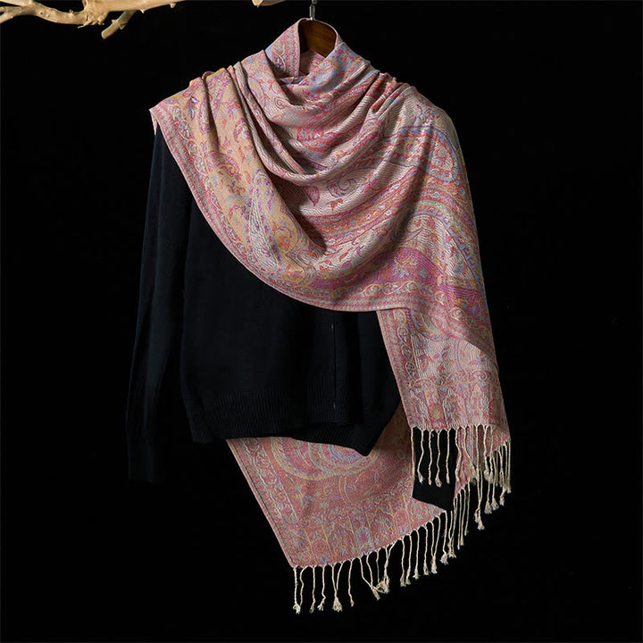 Buddha Stones Spring Cashew Flower Leaves Vines Geometric Pattern Tassel Soft Scarf Shawl - image 1