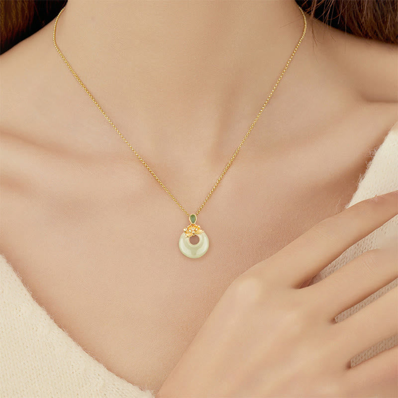 Buddha Stones 925 Sterling Silver Plated Gold Hetian Jade Lotus Luck Necklace Pendant - image 3