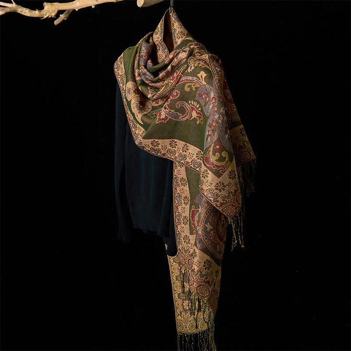 Buddha Stones Spring Cashew Flowers Circular Geometry Pattern Tassel Cozy Scarf Shawl - image 2