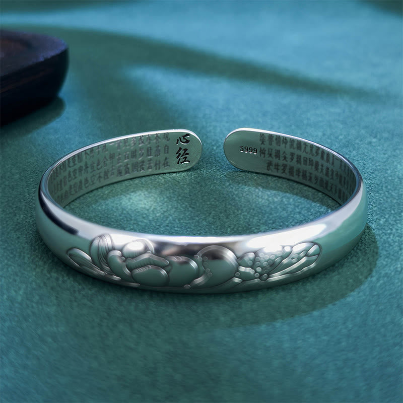 Buddha Stones Heart Sutra Lotus Copper New Beginning Open Adjustable Bracelet Bangle - image 1