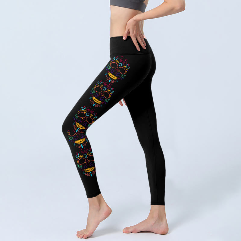 Buddha Stones Colorful Skull Line Design Gym Leggings Women's Yoga Pants - image 2