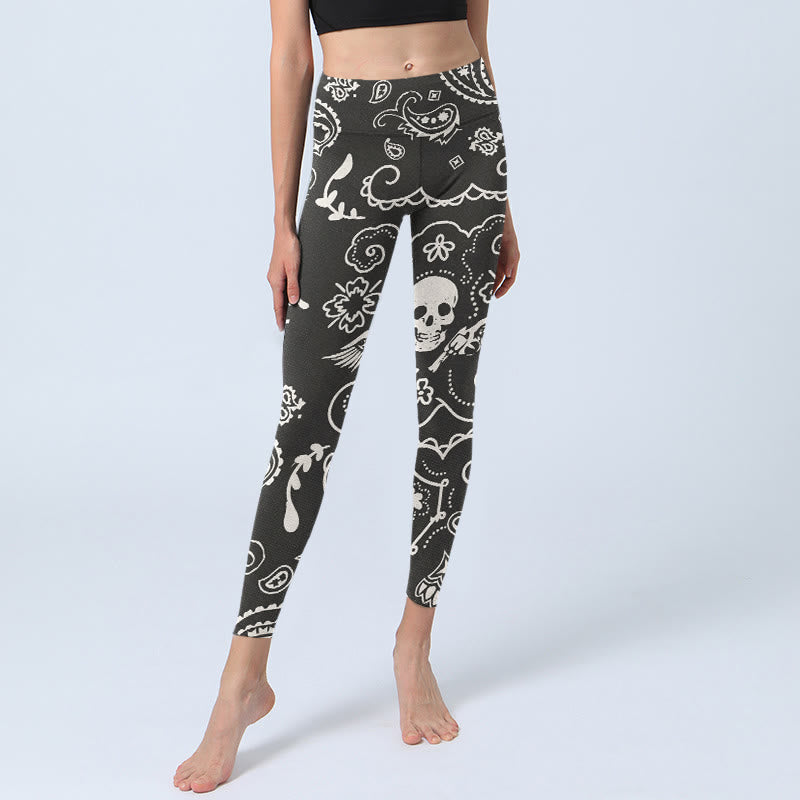 Buddha Stones Paisley Skull Wing Pattern Gym Leggings Women's Yoga Pants - image 5